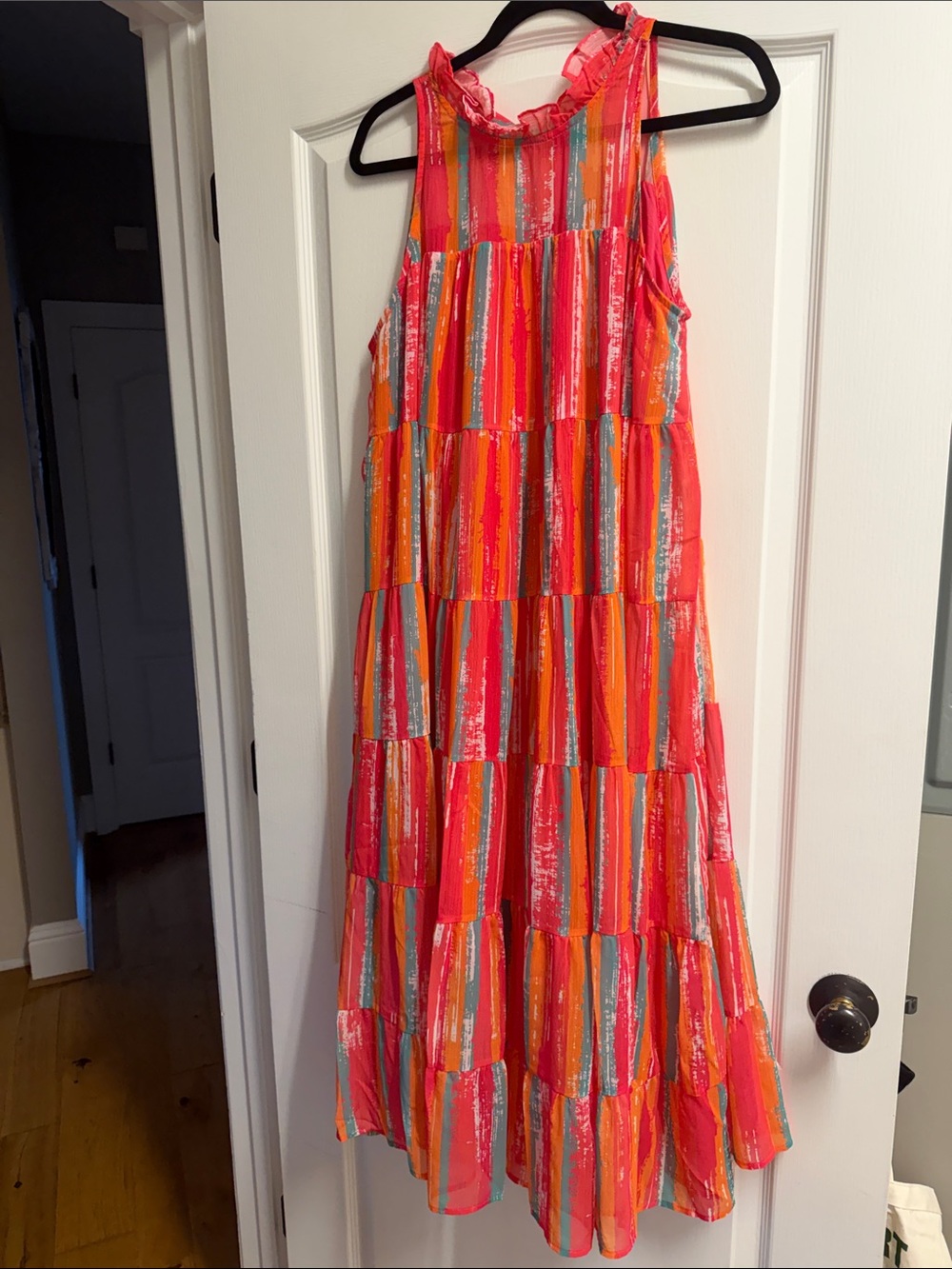 Bright Multi-Striped Tiered Maxi Sundress - Pink, Orange, Teal